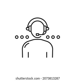 Online consultant with headphones customer service isolated thin line icon. Vector customer support help, consulting management, speaker. Consultant, call center worker person on internet conference