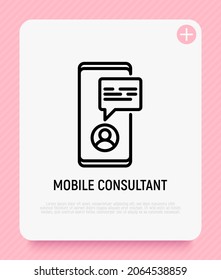 Online consultant thin line icon: chat with doctor on screen of smartphone. Telemedicine. Modern vector illustration.