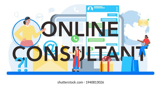 Encabezado tipográfico de consultor en línea. Investigación y recomendación