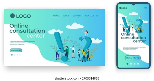 Online consultation center.Template for the user interface of the website's home page.Landing page template.The adaptive design of the smartphone.vector illustration.