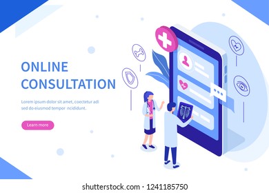 Online consultation concept with character. Can use for web banner, infographics, hero images. Flat isometric vector illustration isolated on white background.