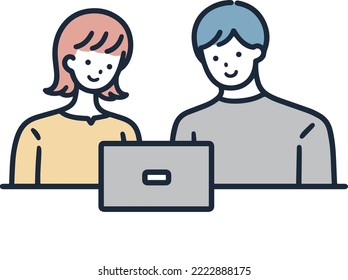Online consultation Couple smiling Simple illustration