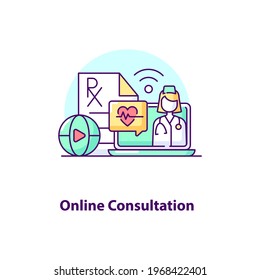 Online consultation creative UI concept icon. Medical service. Doctor online. Medical treatment abstract illustration. Isolated vector art for UX. Color graphic design element