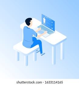 Online consultation with a doctor using a laptop.