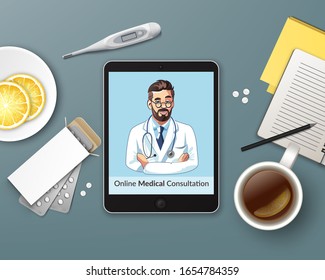 Online consultation with doctor using tablet