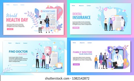 Online Consultation Family Find Doctor Service World Health Day Dental Insurance Vector Illustration. Internet Search Medical Specialist Mobile Application Tooth Treatment Patient Support