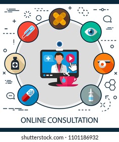 Online consultation flat icons concept. Vector illustration. Element template for design.