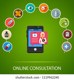 Online consultation flat icons concept. Vector illustration. Element template for design.