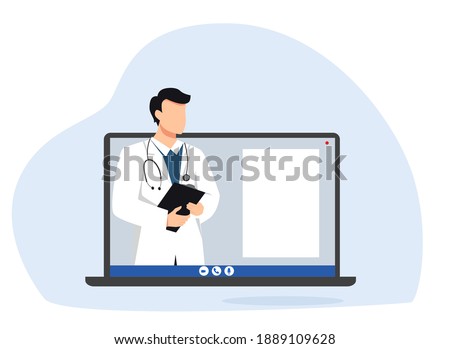 Online consultation of a general practitioner, survey, call a doctor by video call, application. Telemedicine. The doctor gives electronic recommendations. Vector with a place to write