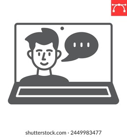 Icono de glifo de Vector Vector en línea, e-learning y Asistencia Video en línea,