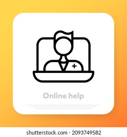 Online Consultation Icon. Doctor Videocalling. Online Medical Service. Medical Web Site Or App. Vector Line Icon For Business And Advertising.