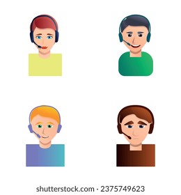 Online consultation icons set cartoon vector. Hotline operator advises customer. Customer service, call center, hotline