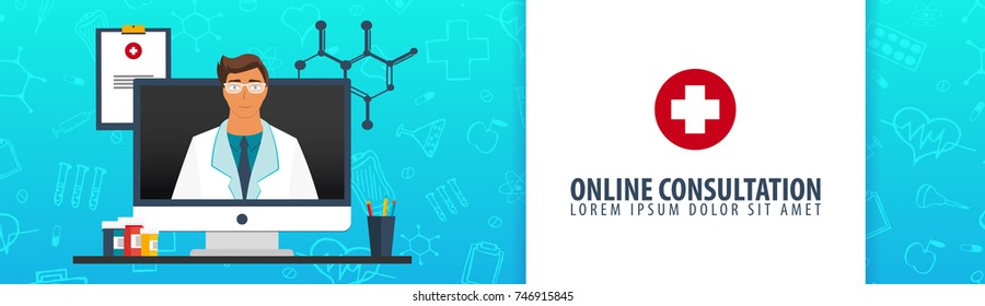 Online consultation. Medical banner. Health care. Vector medicine illustration
