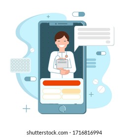 Online consultation with a mobile application. Professional doctor, virtual general practitioner. Mobile consultation, smart medical assistance. Modern concept medicine.