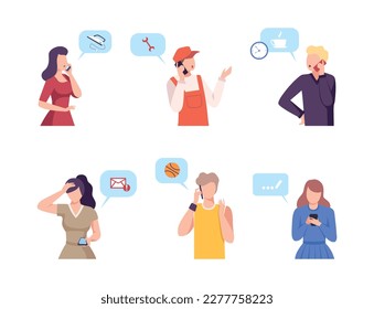 Online consultation. People chatting via smartphone cartoon vector illustration