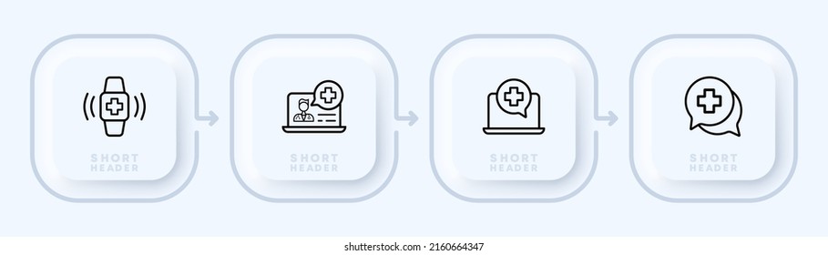 Online Consultation Set Icon. Help, Doctor, Laptop, Prescription, Disease, Treat. Healthcare Concept. Neomorphism Style. Vector Line Icon For Business And Advertising.