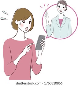 online consultation with woman doctor on internet with smart phone, healthcare concept