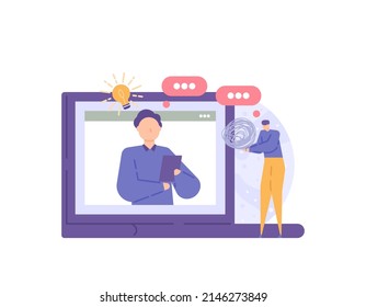 online consulting application or software. consultant, psychologist, psychiatrist, doctor. mental health and problem solving. flat cartoon illustrations. concept vector design