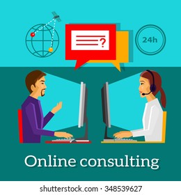 Online consulting design flat concept. Business consulting, consulting services, consulting icon, technology communication, internet and management illustration