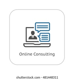 Online Consulting Icon. Business Concept. Flat Design Isolated Illustration. App Symbol or UI element. Laptop with online consultant session.