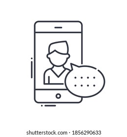 Online-Consulting-Symbol, lineare einzelne Illustration, dünne Linie, Webdesign-Zeichen, Umrisssymbol mit bearbeitbarem Strich auf weißem Hintergrund.