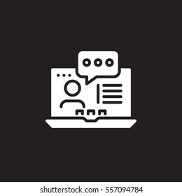 Online consulting icon vector, filled flat sign, solid white pictogram isolated on black. Symbol, logo illustration
