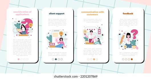 Online consulting mobile application banner set. Online customer support and recommendations. Special expertise, guidance to clients over digital platforms. Flat vector illustration