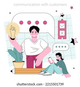Online consulting service. Online customer support and recommendations. Special expertise, guidance to clients over digital platforms. Flat vector illustration