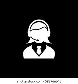 Online consulting solid icon, seo & development, female operator sign, a filled pattern on a black background, eps 10.