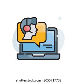 Ilustración de estilo de icono de esquema rellenado por vector de consultoría en línea. archivo EPS 10