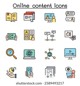 online content icon set color line style