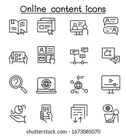 online content icon set in thin line style