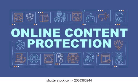 Online content security word concepts banner. Copyright policy. Infographics with linear icons on blue background. Isolated creative typography. Vector outline color illustration with text