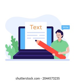 Online content writing, flat illustration of online text 