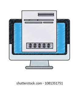 Online contract on computer screen scribble