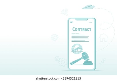 Online contract and signature concept. Electronic legal binding document agreement on digital mobile phone. Reading terms and conditions policy. Flat vector design illustration with copy space.