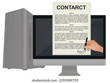 Online contract template. vector illustration