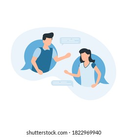Online conversation. Chat bubble icon, messages bubbles with man and woman icons. Man and women communicate. Vector illustration