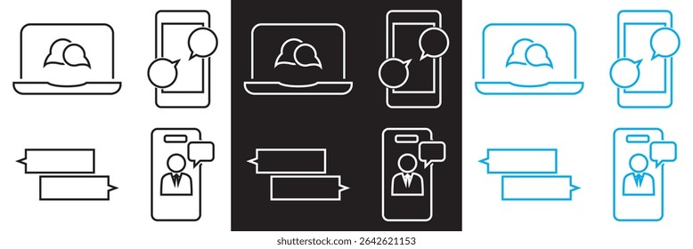 Online Conversation  icon . Icons related to, chatting, discussion, conversation,  forum, group, mobile chat etc.  isolated on white and black background. Vector illustration. EPS 10