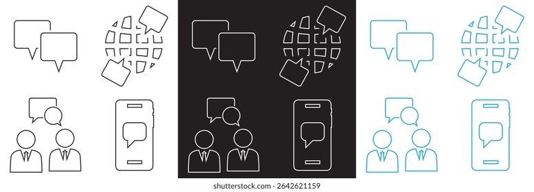 Online Conversation  icon . Icons related to, chatting, discussion, conversation,  forum, group, mobile chat etc.  isolated on white and black background. Vector illustration. EPS 10