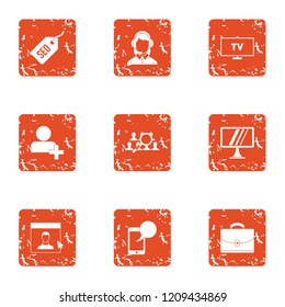 Online conversation icons set. Grunge set of 9 online conversation vector icons for web isolated on white background