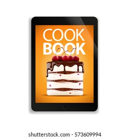  Online cook book with recipes on the screen of the tablet pc.