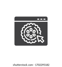 Online cookie ordering vector icon. Goods delivery service filled flat sign for mobile concept and web design. Website page with biscuit cookie glyph icon. Symbol, logo illustration. Vector graphics