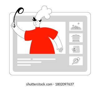 Cocina en línea. El chef enseña habilidades culinarias a través de internet.