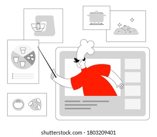 Online cooking. Chef teaching cooking skill through internet.