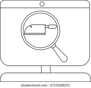 Concepto de clase de cocina en línea con lupa digital e icono de cuchillo