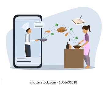 Online cooking class in the kitchen