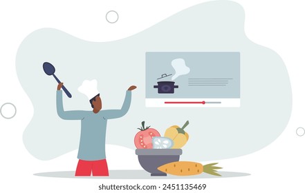 Online cooking classes for meal preparation learning.flat vector illustration.