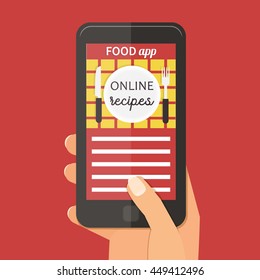 Online cooking recipes application. Vector flat app illustration
