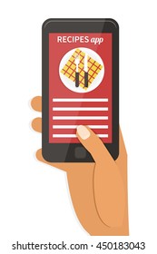 Online cooking recipes application. Vector flat app illustration